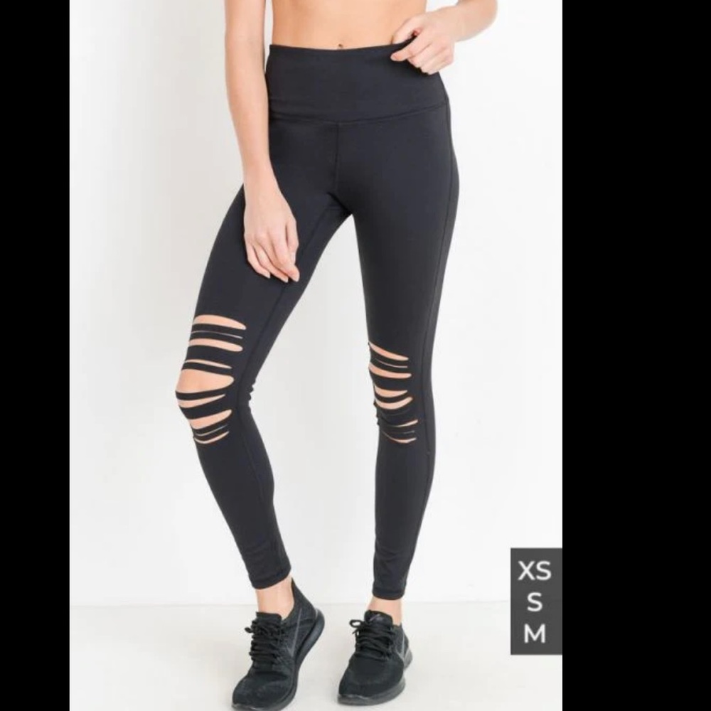 Black Shredded Knee High Waisted Leggings